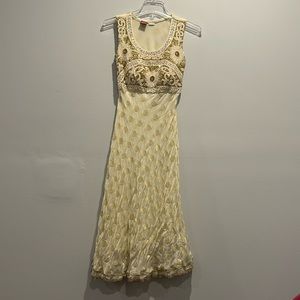 Exquisite gold white and iridescent beading & sequin vintage sham dress size 40